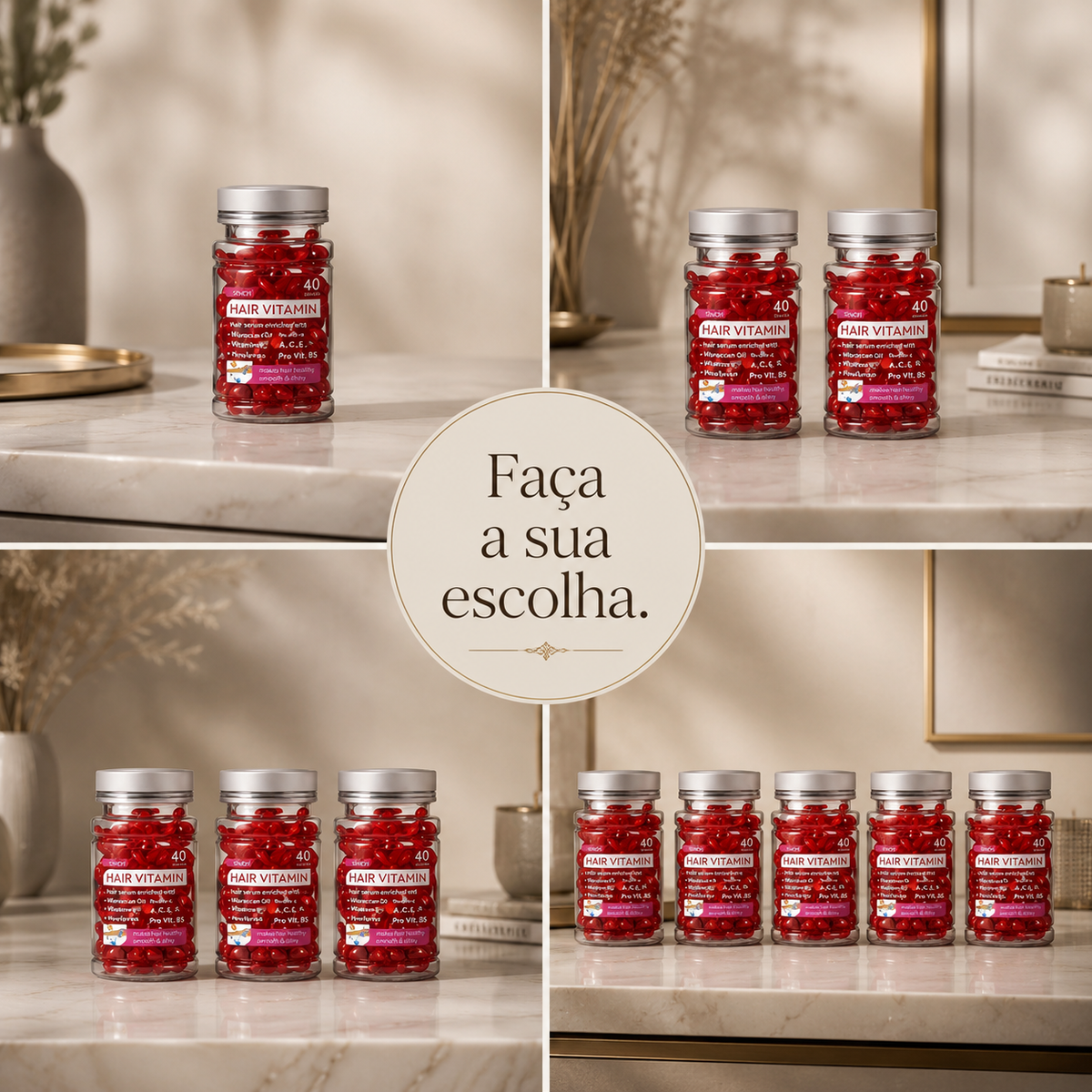Óleo Marroquino Argan com Vitaminas | Nutrição Profunda, Brilho Radiante e Recuperação dos Fios Danificados - 40 Cápsulass