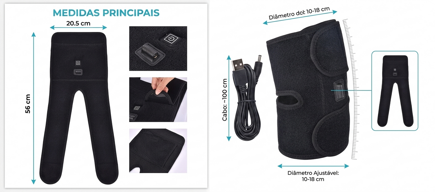 Joelheira Térmica Elétrica USB com Aquecimento Rápido e Ajustável – Alívio e Relaxamento Muscular