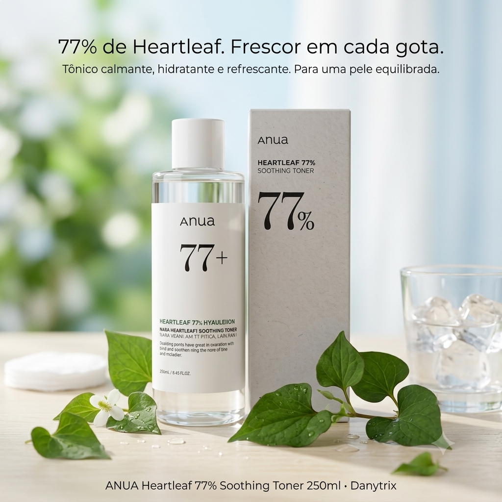 ANUA Heartleaf 77% Soothing Toner 250ml – Tônico Facial Hidratante e Calmante
Com 77% de Heartleaf para uma rotina de skincare refrescante e confortável.