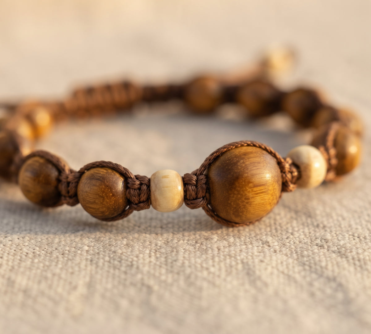 PULSEIRA EM MACRAMÊ E MADEIRA - ARTESANAL FEITA À MÃO