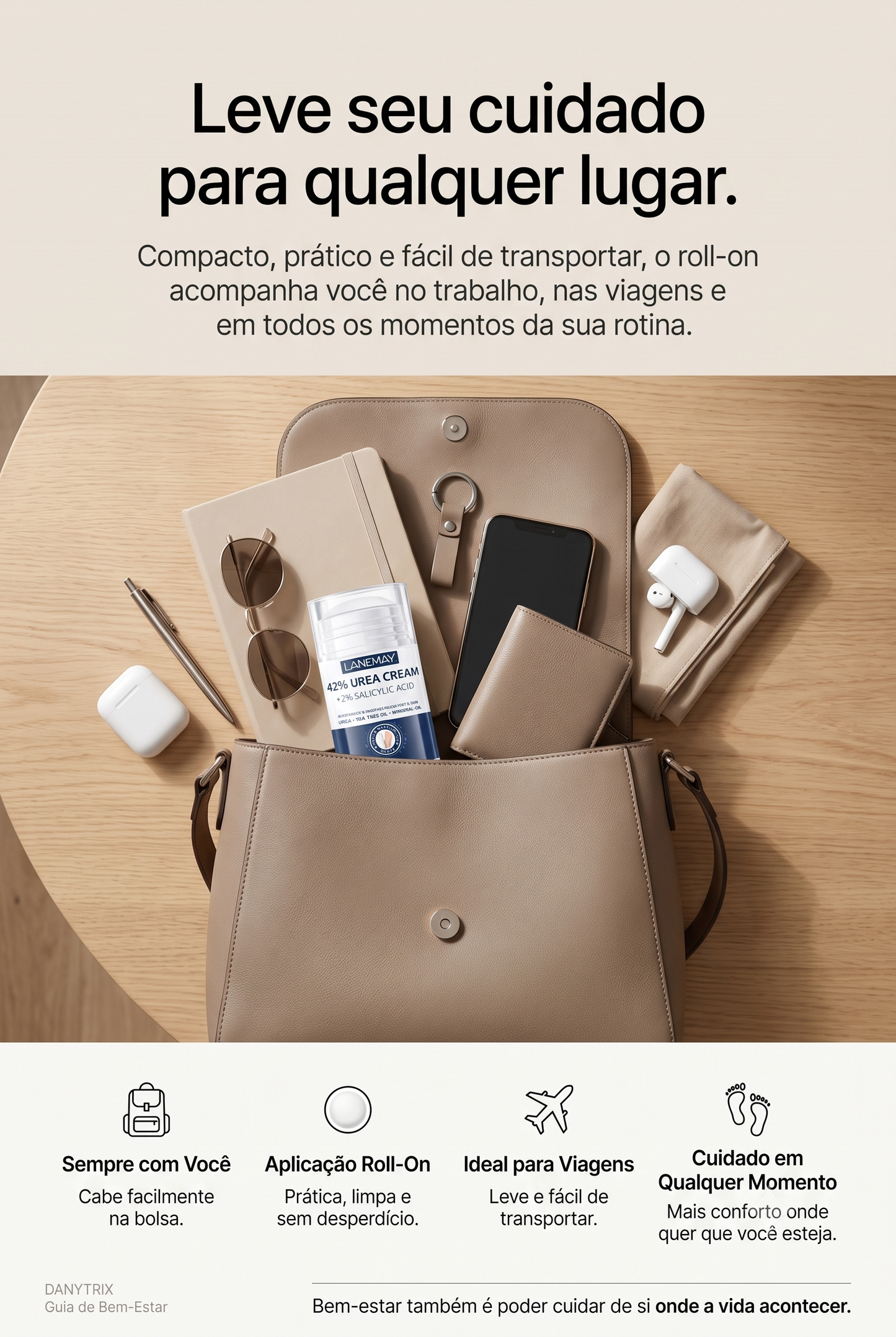 Roll-On Hidratante para Pés com 42% de Ureia e Ácido Salicílico | Hidratação Intensiva para Pés Ressecados e Ásperos
