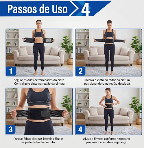 Cinta Lombar Autoaquecível com Turmalina | Faixa de Compressão Ajustável para Coluna e Lombar | Suporte Ergonômico Unissex