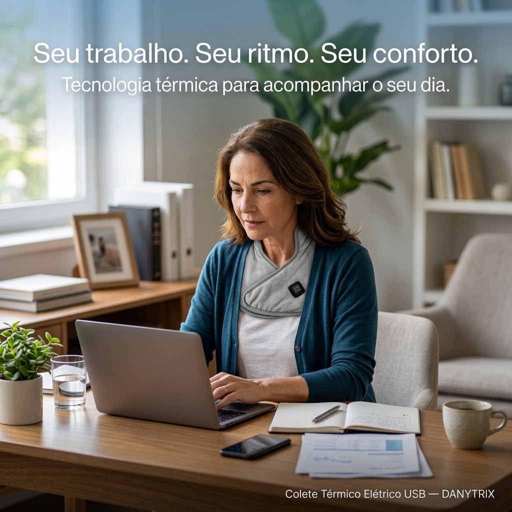 Colete Térmico USB Recarregável  - Compressa Quente 3 Níveis de Aquecimento | Faixa Ajustável | Tecido Ultra Macio