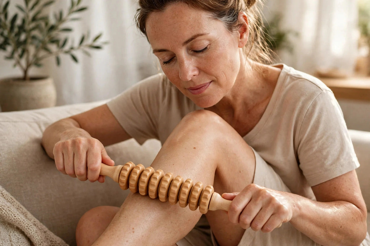 Massageador Corporal de Madeira para Liberação Miofascial | Rolo Manual com 9 Esferas | Anticelulite e Relaxamento Muscular