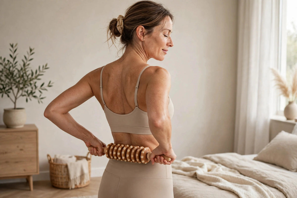 Massageador Corporal de Madeira para Liberação Miofascial | Rolo Manual com 9 Esferas | Anticelulite e Relaxamento Muscular