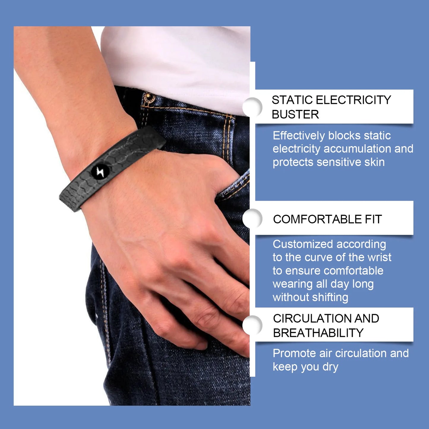 Pulseira de Terapia Energética South Moon: Alívio para Artrite, Dormência e Fadiga – Conforto Anatômico e Estímulo à Circulação