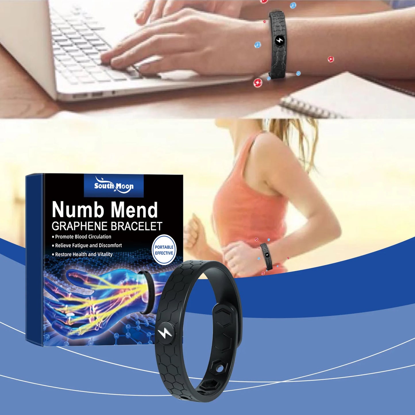 Pulseira de Terapia Energética South Moon: Alívio para Artrite, Dormência e Fadiga – Conforto Anatômico e Estímulo à Circulação