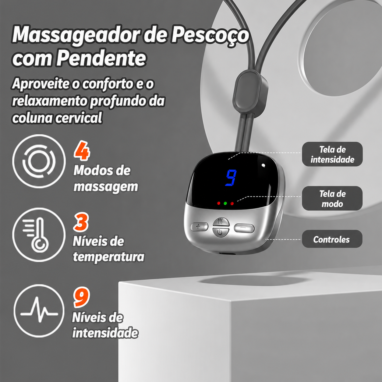Massageador de Pescoço Portátil: Alívio de Tensões, Compressão Quente e Estimulação Muscular – Conforto Relaxante Onde Você Estiver