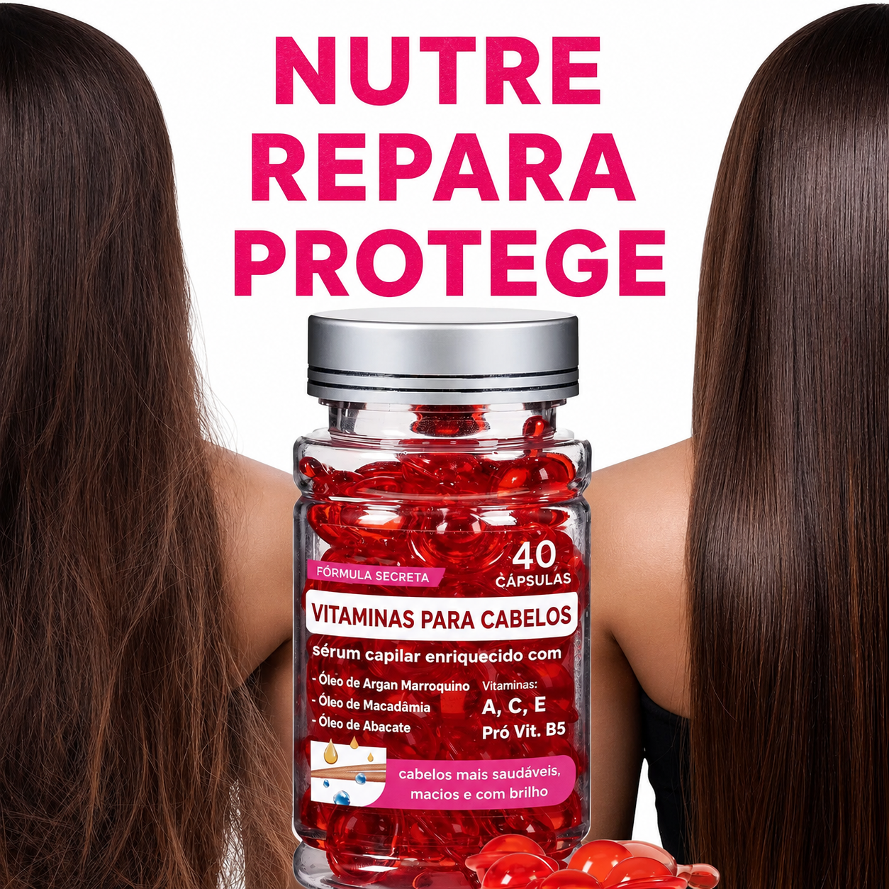 Óleo Marroquino Argan com Vitaminas | Nutrição Profunda, Brilho Radiante e Recuperação dos Fios DanificadosTreatment Products 40 Capsules