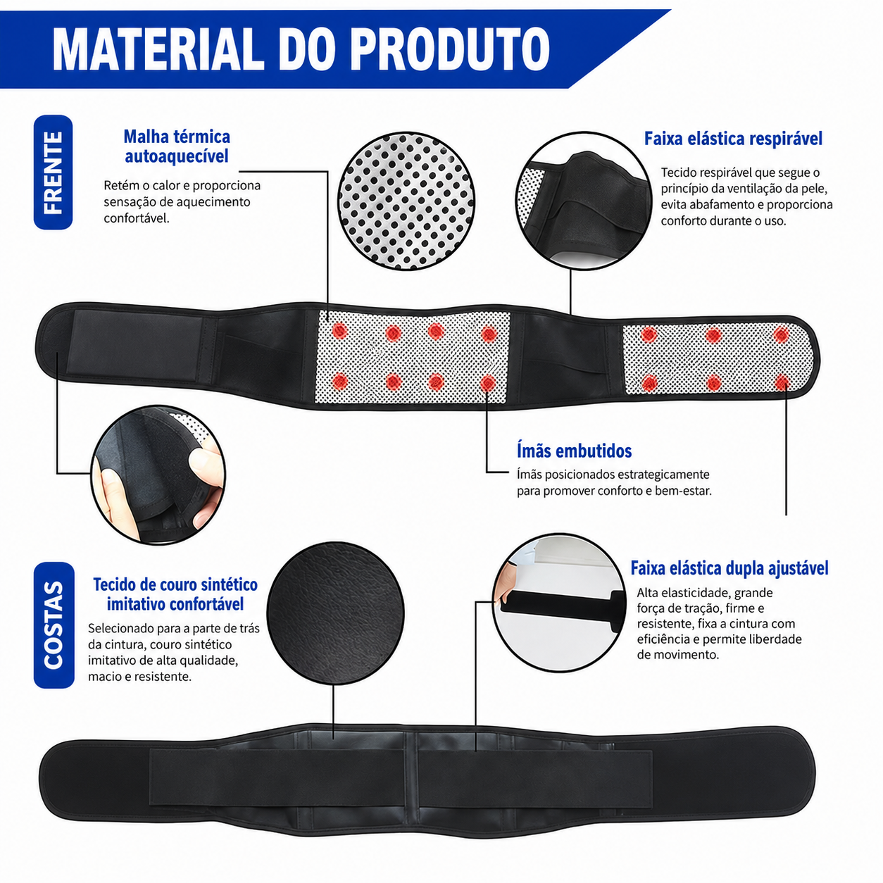 Cinta Lombar Autoaquecível com Turmalina | Faixa de Compressão Ajustável para Coluna e Lombar | Suporte Ergonômico Unissex