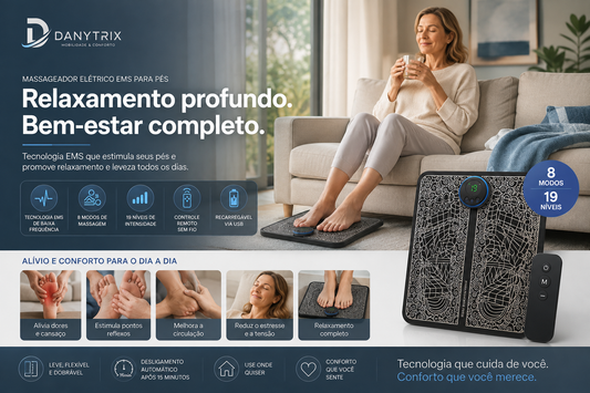 Massageador Elétrico EMS para Pés com Controle Remoto | 8 Modos e 19 Intensidades | Tapete Massageador Recarregável USB