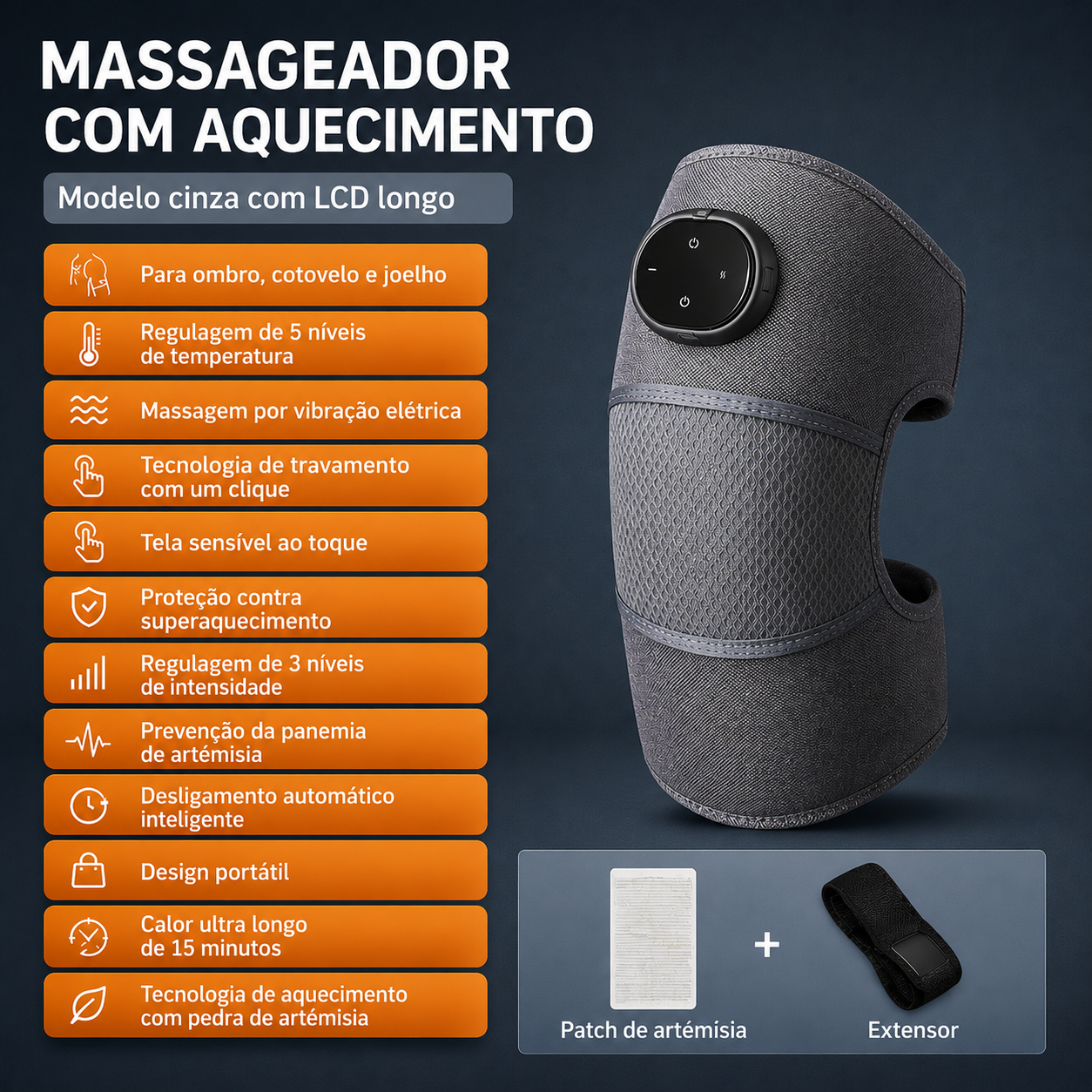 Joelheira Térmica Com Massageador Elétrico Mosa Comfort Knee 5V