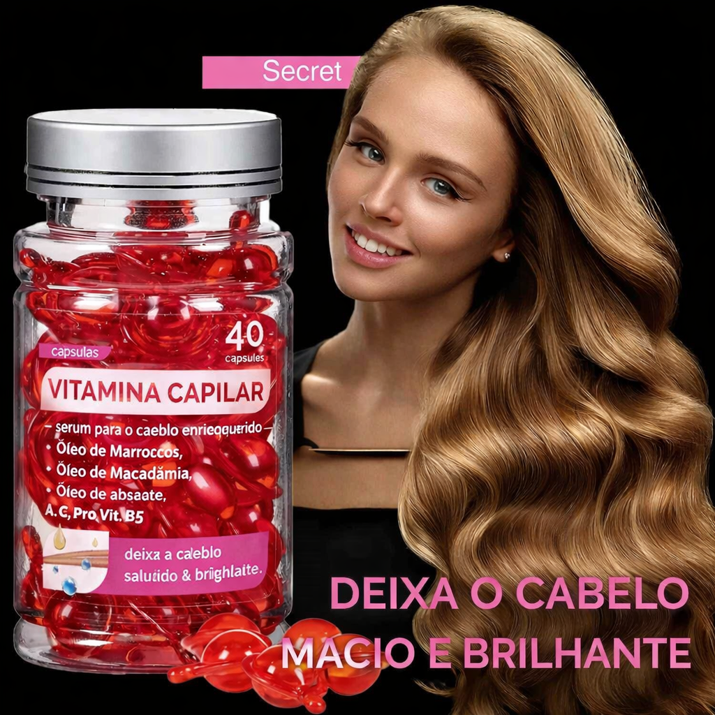Óleo Marroquino Argan com Vitaminas | Nutrição Profunda, Brilho Radiante e Recuperação dos Fios DanificadosTreatment Products 40 Capsules