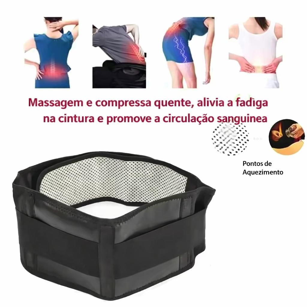 Cinta Lombar Autoaquecível com Turmalina | Faixa de Compressão Ajustável para Coluna e Lombar | Suporte Ergonômico Unissex