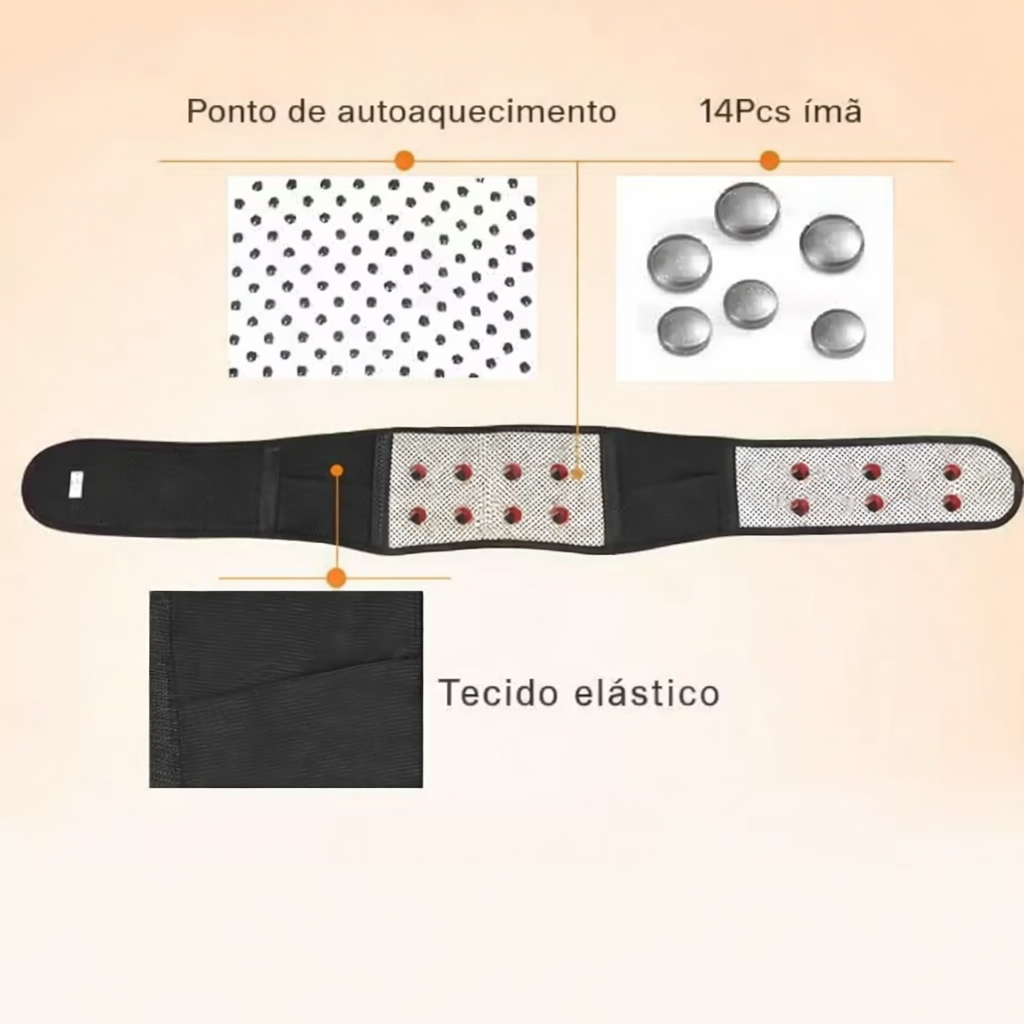 Cinta Lombar Autoaquecível com Turmalina | Faixa de Compressão Ajustável para Coluna e Lombar | Suporte Ergonômico Unissex