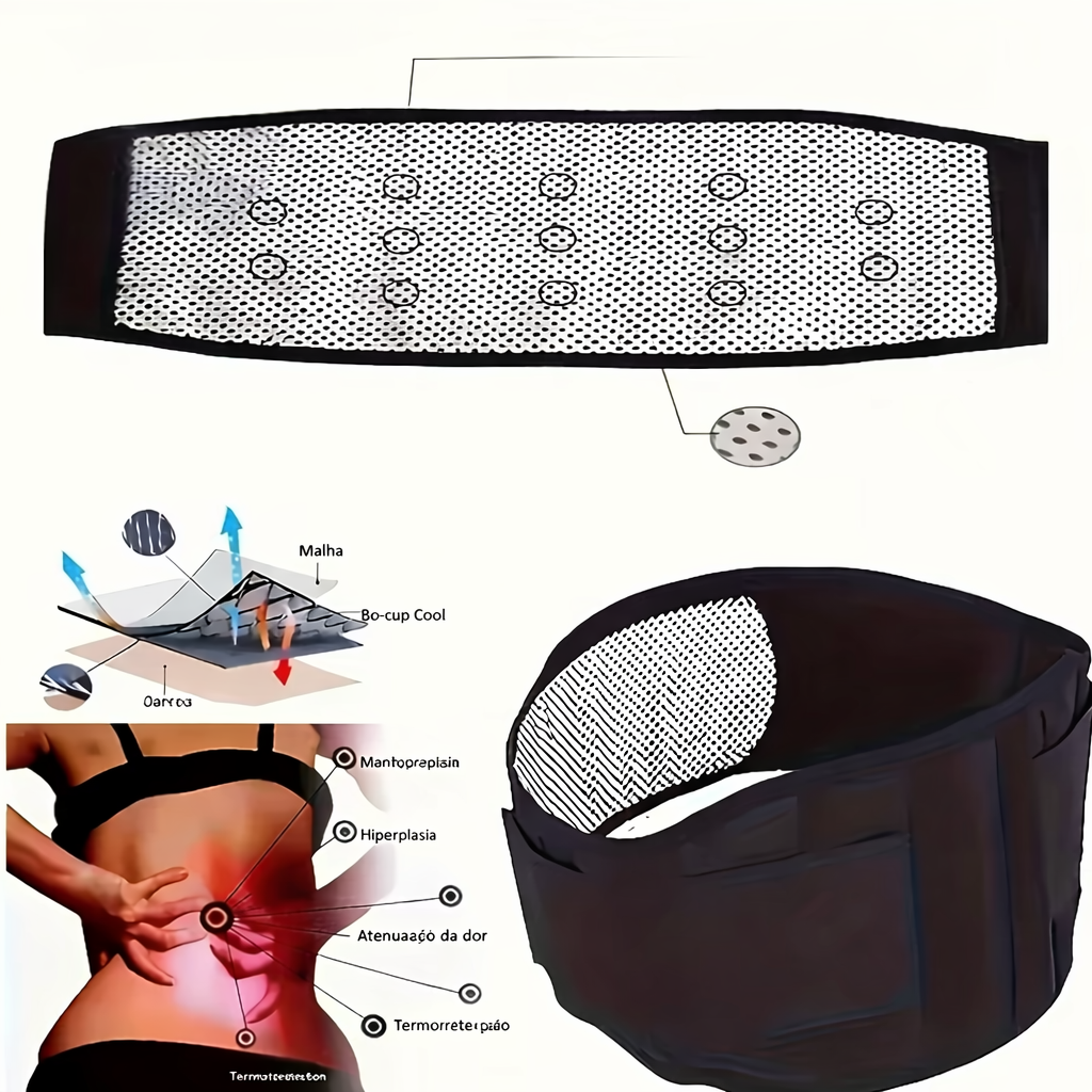 Cinta Lombar Autoaquecível com Turmalina | Faixa de Compressão Ajustável para Coluna e Lombar | Suporte Ergonômico Unissex