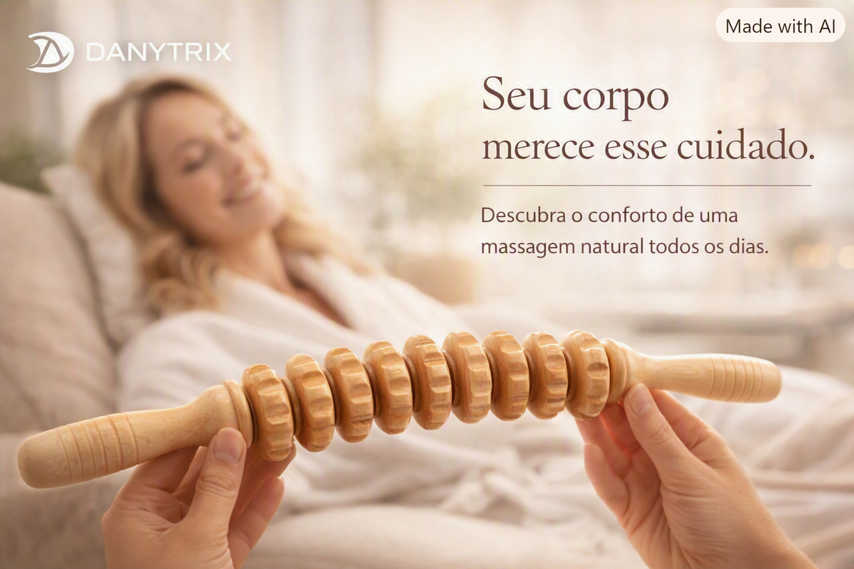 Massageador Corporal de Madeira para Liberação Miofascial | Rolo Manual com 9 Esferas | Anticelulite e Relaxamento Muscular