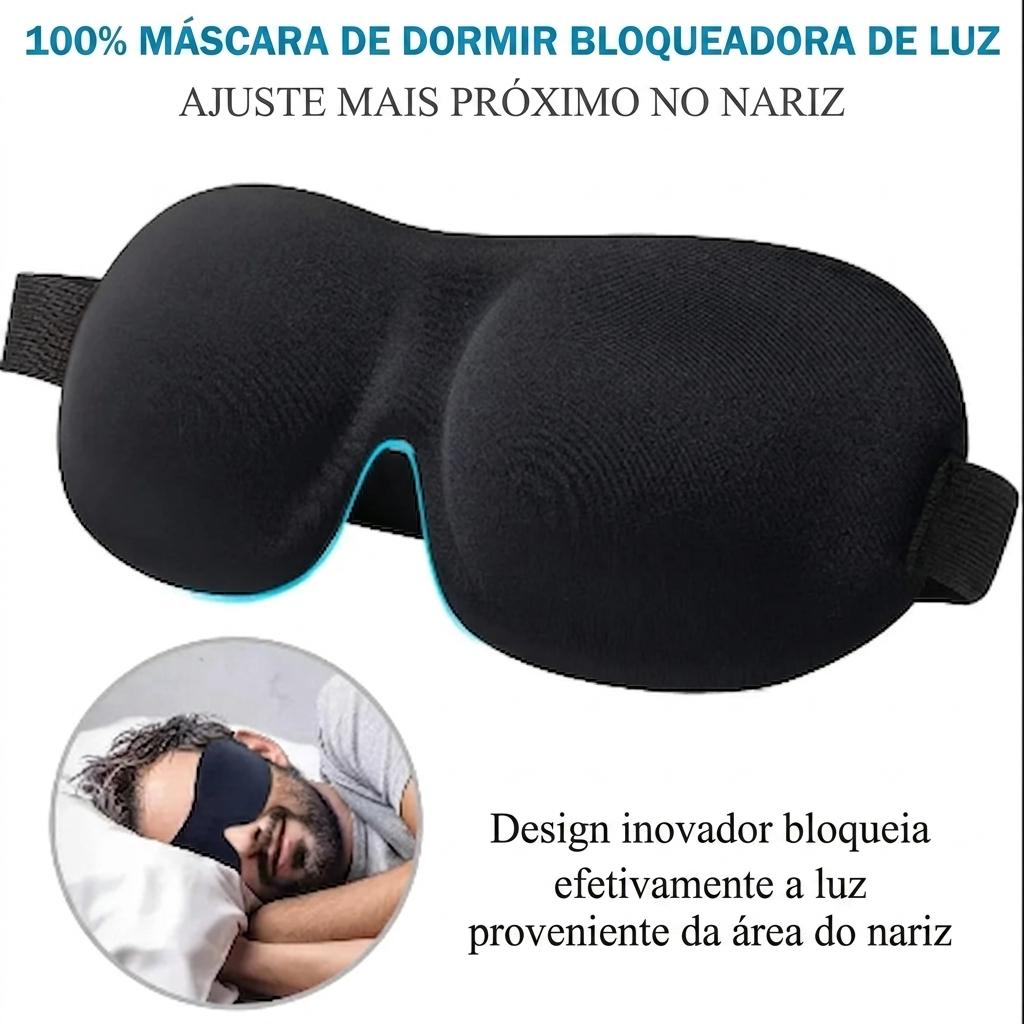 Máscara de Dormir 3D em Espuma de Memória: Conforto Anatômico, Bloqueio Total de Luz e Ajuste Perfeito – Ideal para Viagens e Descanso Profundo