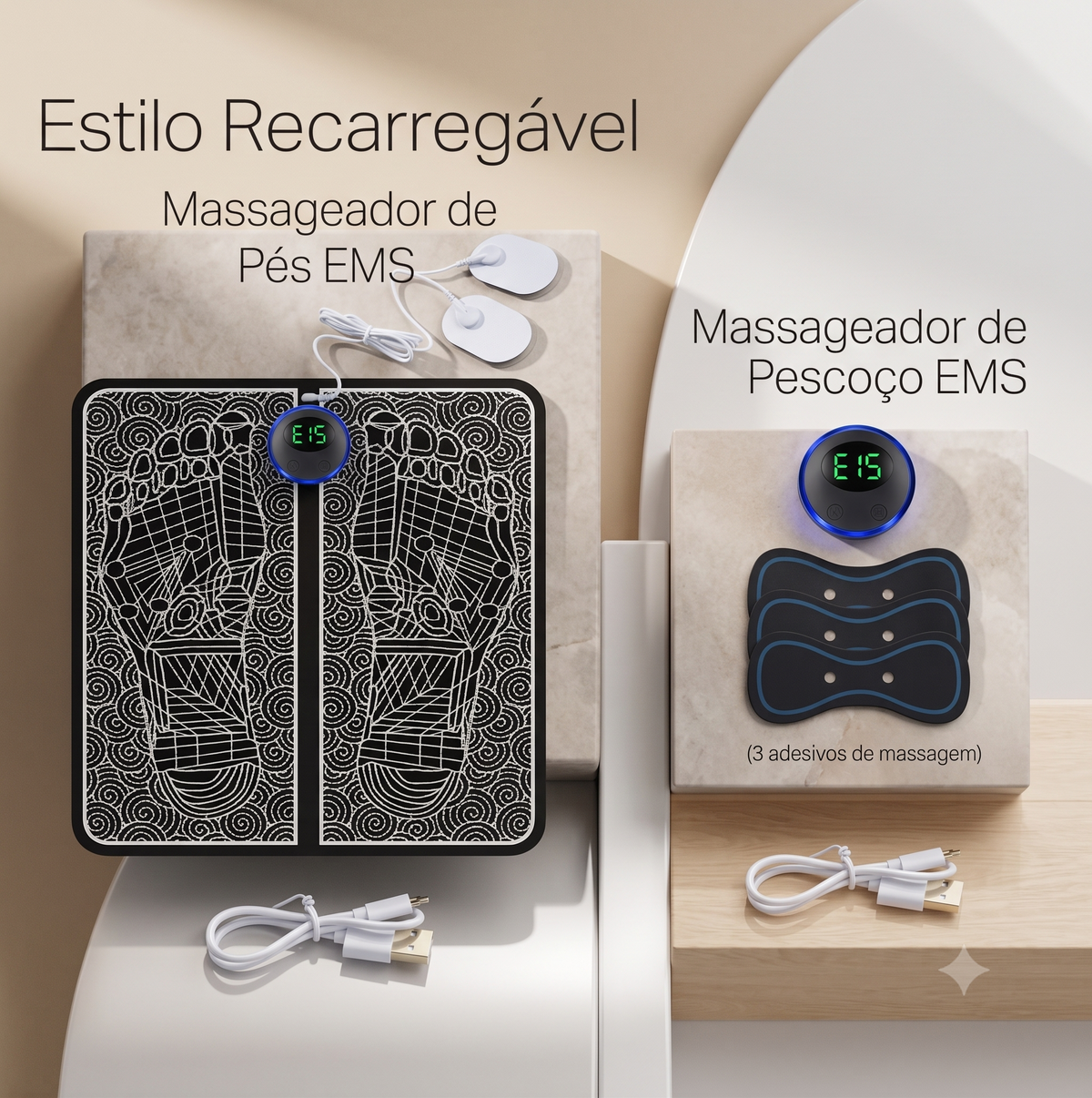 Massageador Elétrico EMS para Pés com Controle Remoto | 8 Modos e 19 Intensidades | Tapete Massageador Recarregável USB