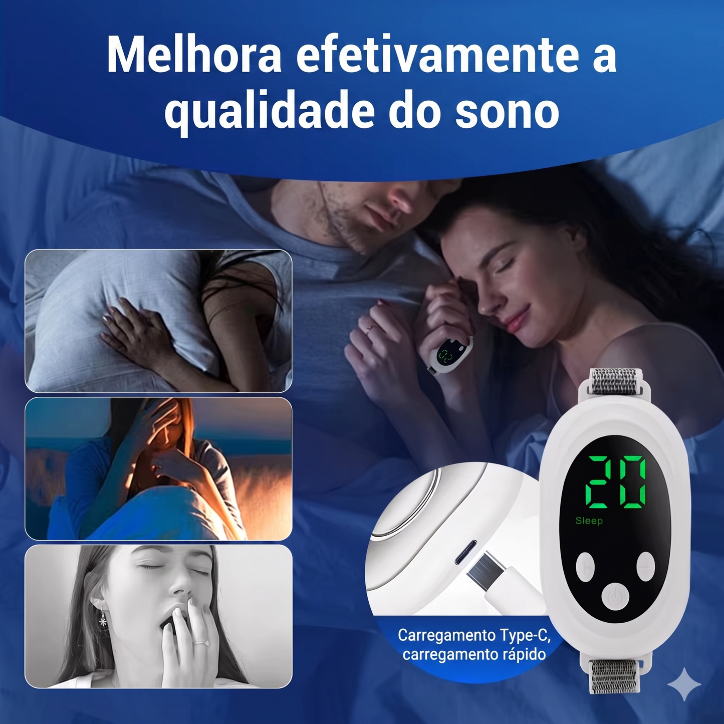 Pulseira Inteligente Relaxante por Microcorrente | 2 Modos e 20 Intensidades | Recarregável USB-C | Auxilia no Relaxamento e Bem-Estar