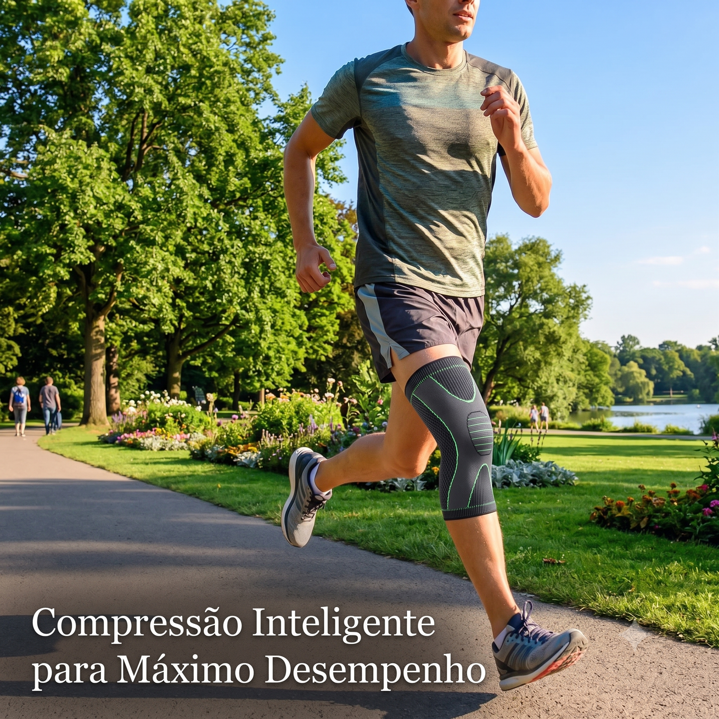 Joelheira de Compressão Esportiva - Preto e Verde - Alta Elasticidade e Suporte