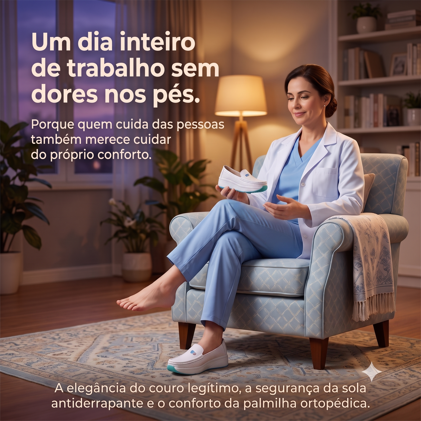 Sapatos de Enfermagem Ortopédico em Couro Legítimo – Conforto, Respirabilidade e Solado Antiderrapante