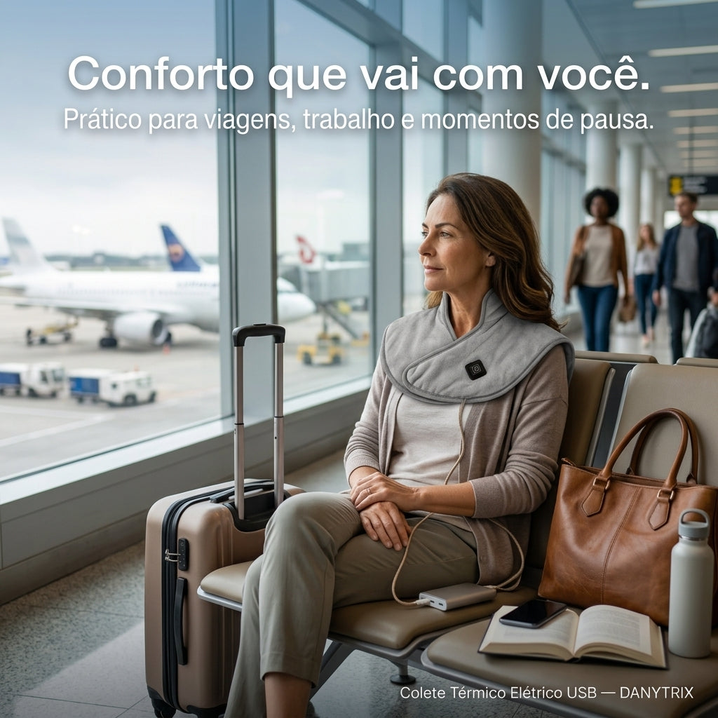 Colete Térmico USB Recarregável  - Compressa Quente 3 Níveis de Aquecimento | Faixa Ajustável | Tecido Ultra Macio