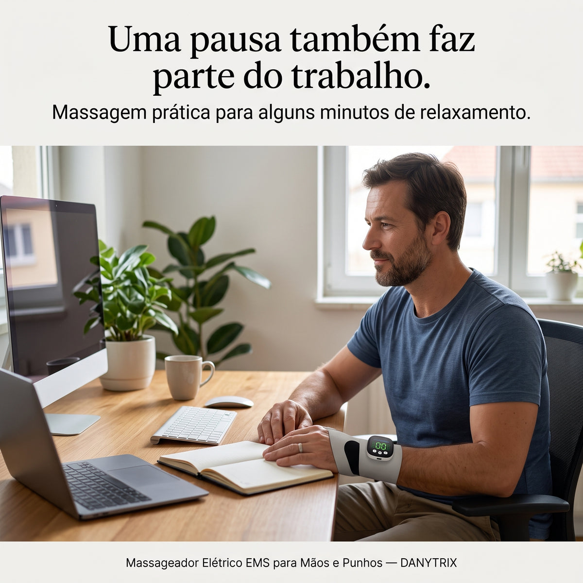 Massageador Elétrico EMS para Mãos e Punhos sem Fio | 10 Modos de Massagem | Vibração Relaxante | Recarregável USB-C | Alívio da Fadiga Muscular