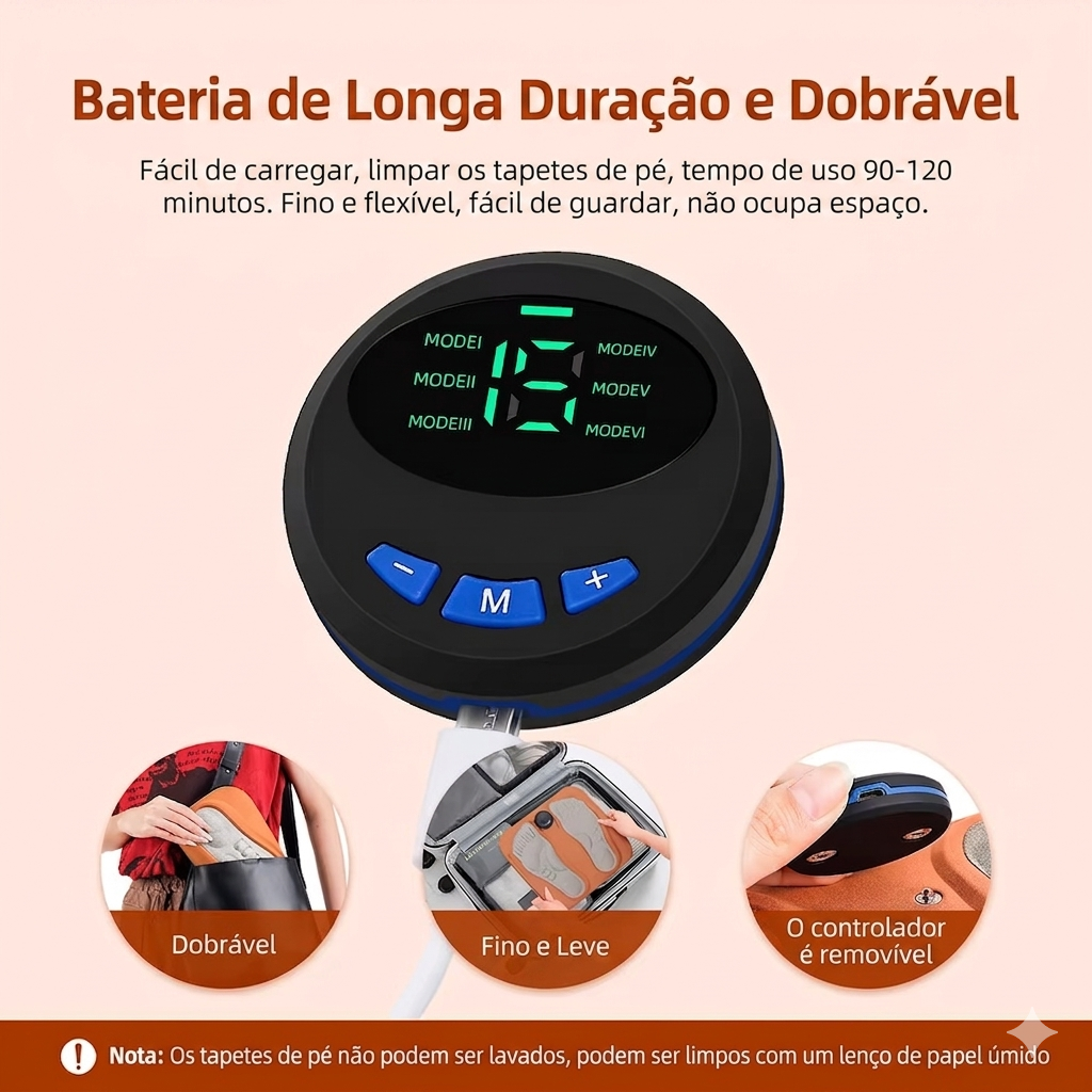 Massageador Inteligente 3D para Pés EMS | 6 Modos e 15 Intensidades | Tapete Elétrico Recarregável USB para Relaxamento dos Pés