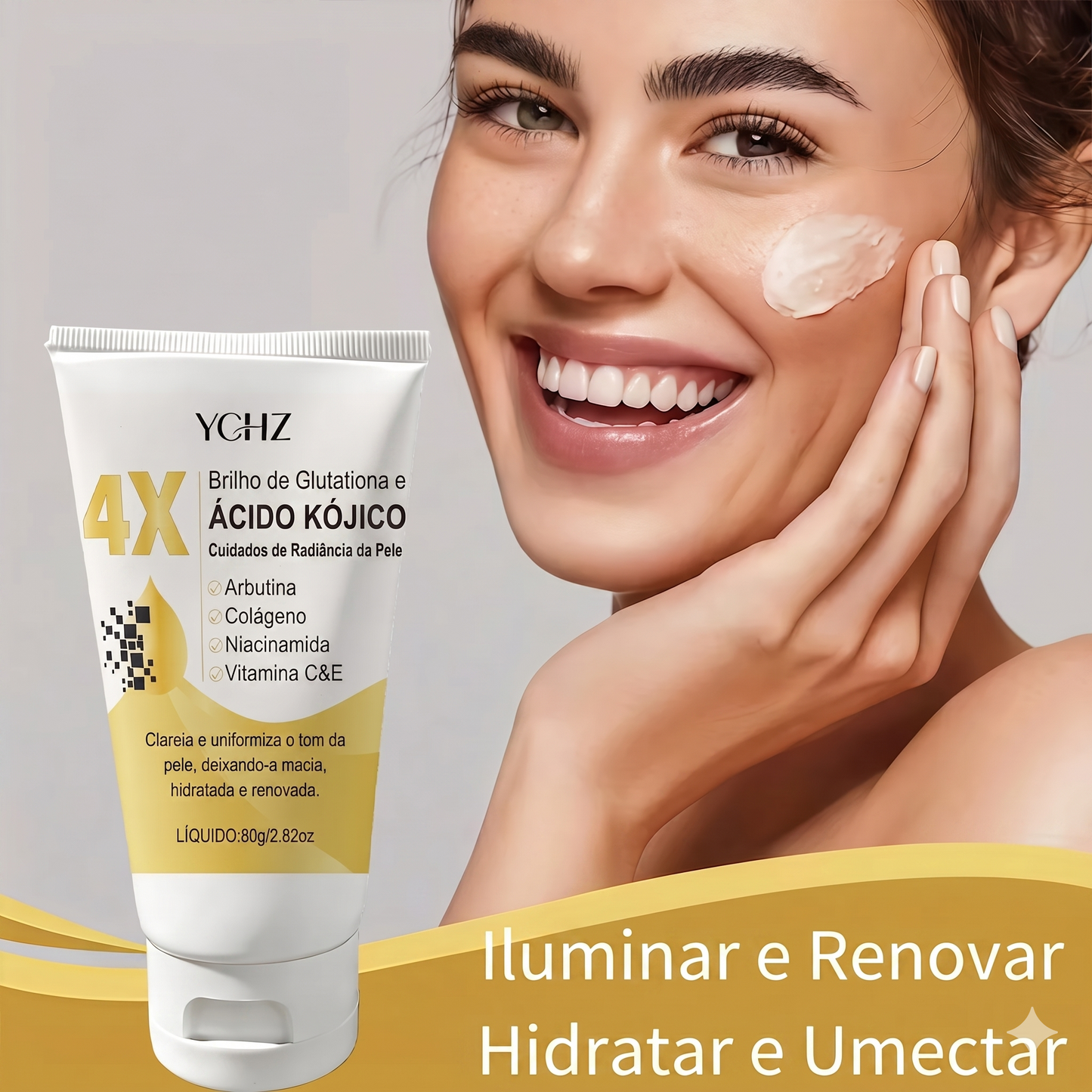 Creme Facial de Ácido Kójico YCHZ: Uniformização do Tom, Eliminação de Manchas e Controle de Oleosidade – Tratamento Clareador e Hidratante para o Dia e Noite