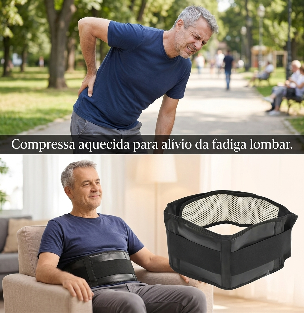 Cinta Lombar Autoaquecível com Turmalina | Faixa de Compressão Ajustável para Coluna e Lombar | Suporte Ergonômico Unissex