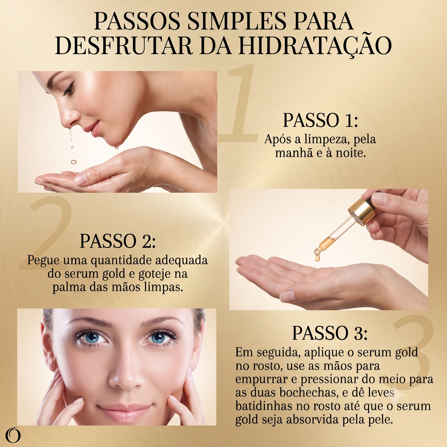 Sérum Facial 24K com Ouro Cosmético, Ácido Hialurônico e Niacinamida | Hidratação, Luminosidade e Firmeza – 100ml