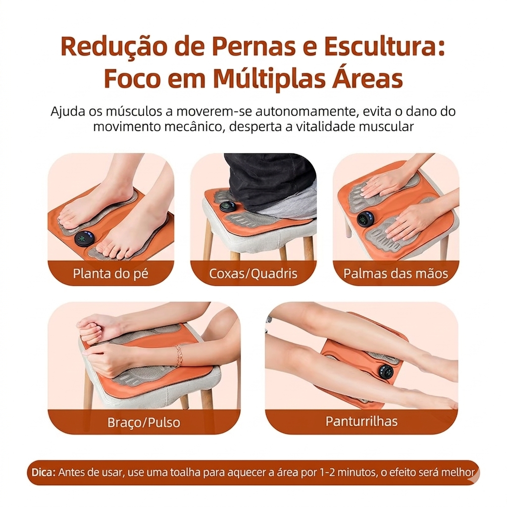 Massageador Inteligente 3D para Pés EMS | 6 Modos e 15 Intensidades | Tapete Elétrico Recarregável USB para Relaxamento dos Pés