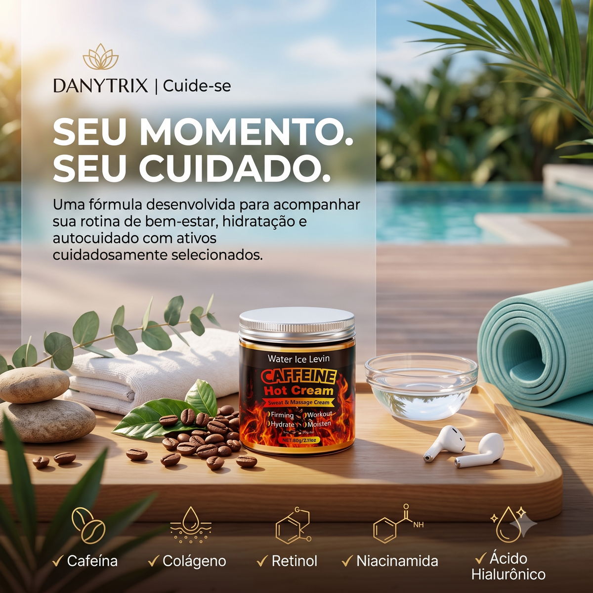 Creme Termogênico Caffeine Hot Cream YUITIKUE: Ação Firmadora, Hidratação Profunda e Potencializador de Treino – Tecnologia com Colágeno e Retinol