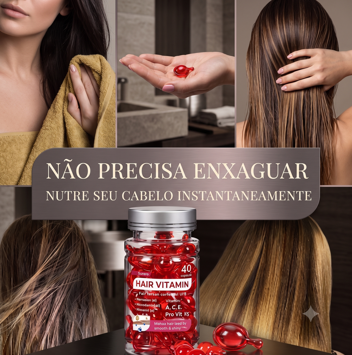 Óleo Marroquino Argan com Vitaminas | Nutrição Profunda, Brilho Radiante e Recuperação dos Fios Danificados - 40 Cápsulass