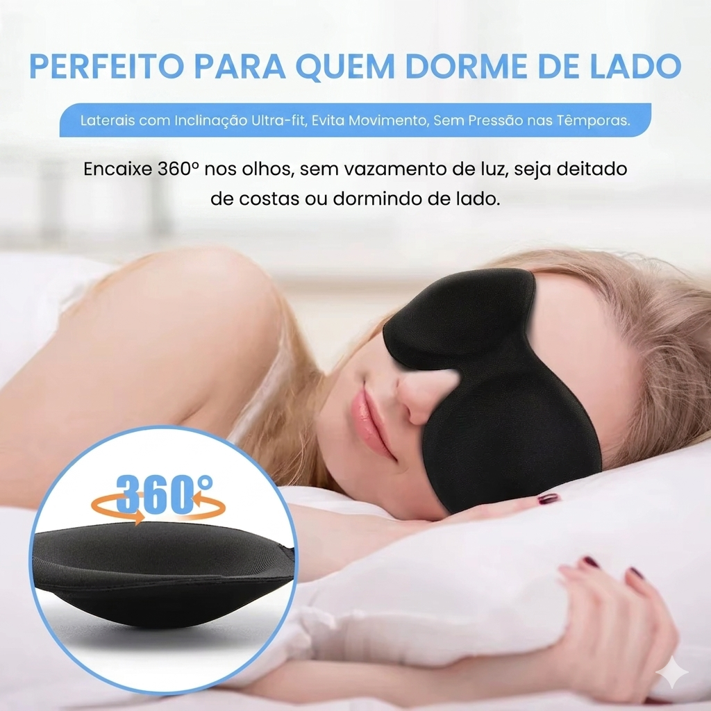 Máscara de Dormir 3D em Espuma de Memória: Conforto Anatômico, Bloqueio Total de Luz e Ajuste Perfeito – Ideal para Viagens e Descanso Profundo
