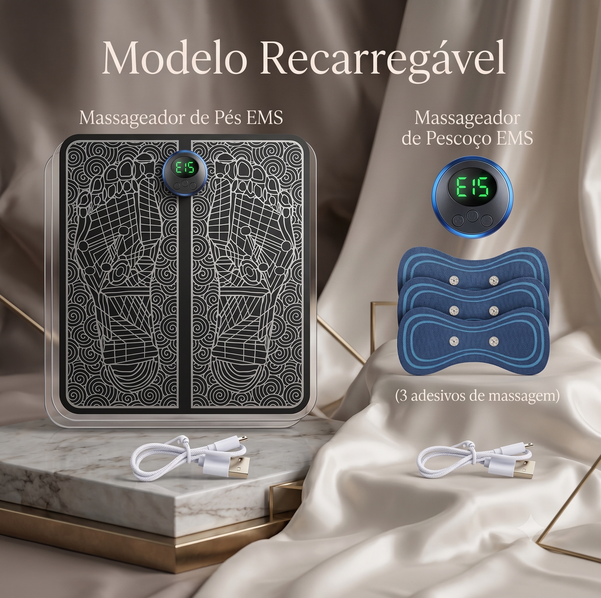Massageador Elétrico EMS para Pés com Controle Remoto | 8 Modos e 19 Intensidades | Tapete Massageador Recarregável USB