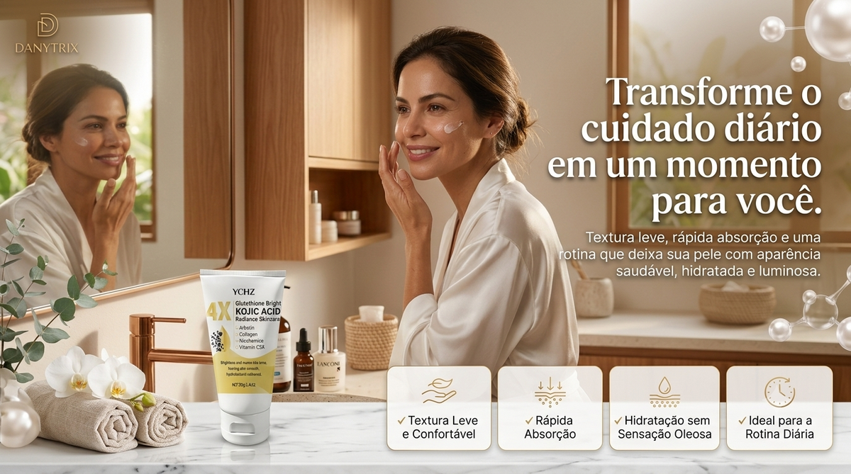 Creme Facial de Ácido Kójico YCHZ: Uniformização do Tom, Eliminação de Manchas e Controle de Oleosidade – Tratamento Clareador e Hidratante para o Dia e Noite