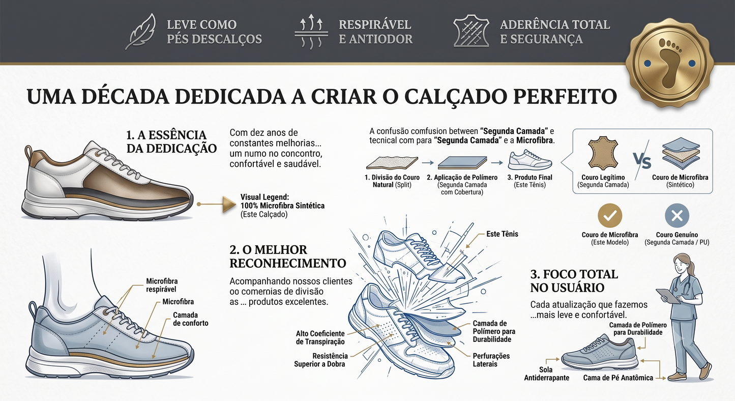 Sapatos de Enfermagem Ortopédico em Couro Legítimo – Conforto, Respirabilidade e Solado Antiderrapante