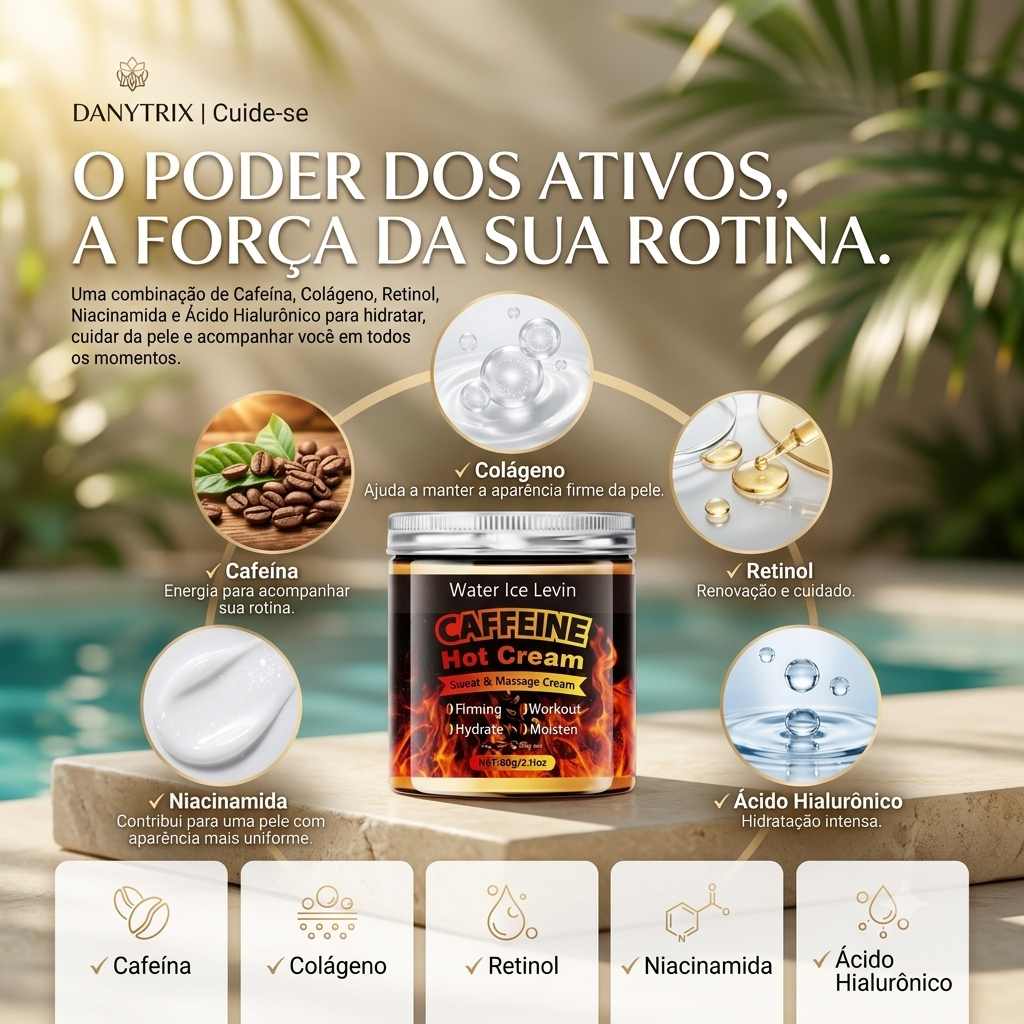 Creme Termogênico Caffeine Hot Cream YUITIKUE: Ação Firmadora, Hidratação Profunda e Potencializador de Treino – Tecnologia com Colágeno e Retinol