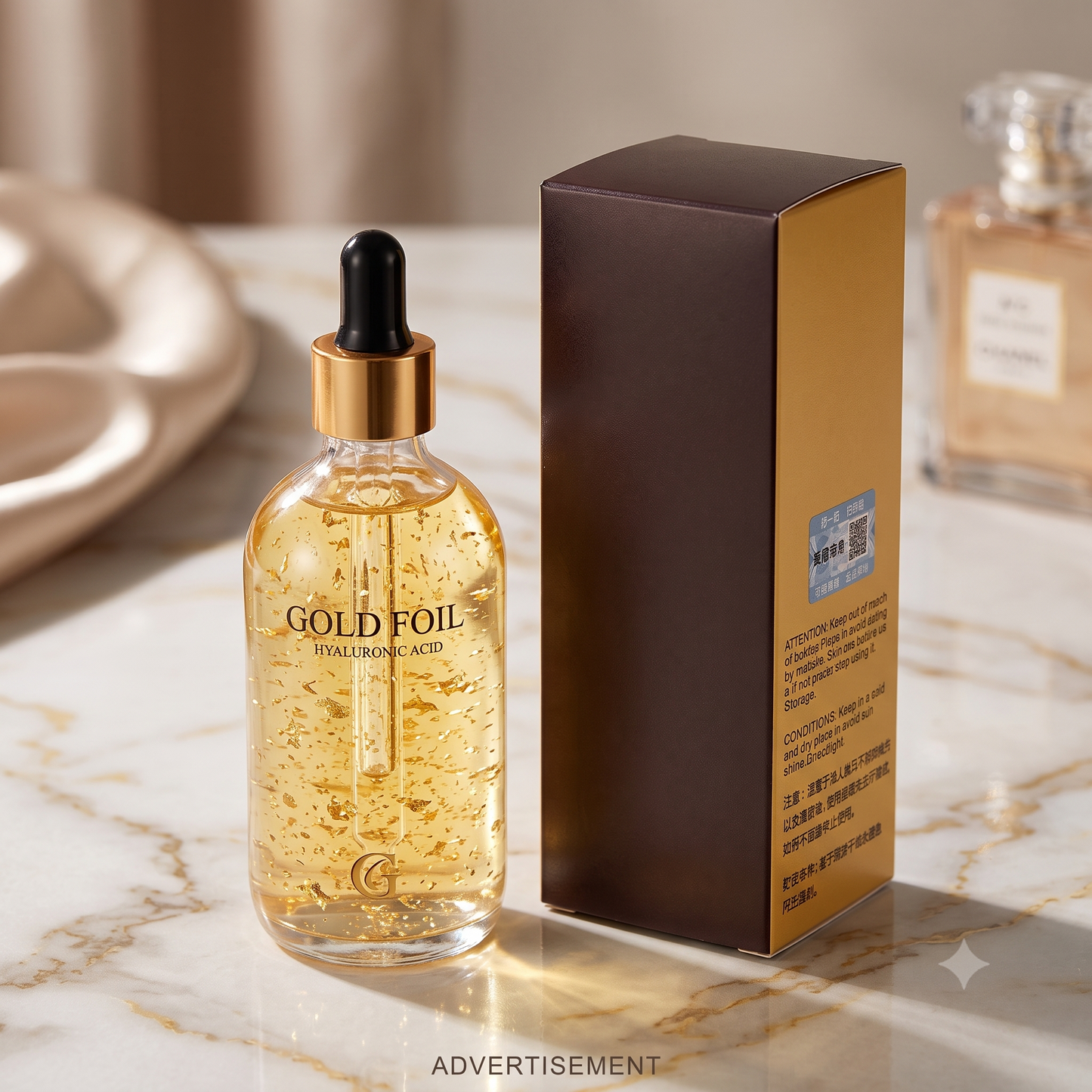 Sérum Facial 24K com Ouro Cosmético, Ácido Hialurônico e Niacinamida | Hidratação, Luminosidade e Firmeza – 100ml