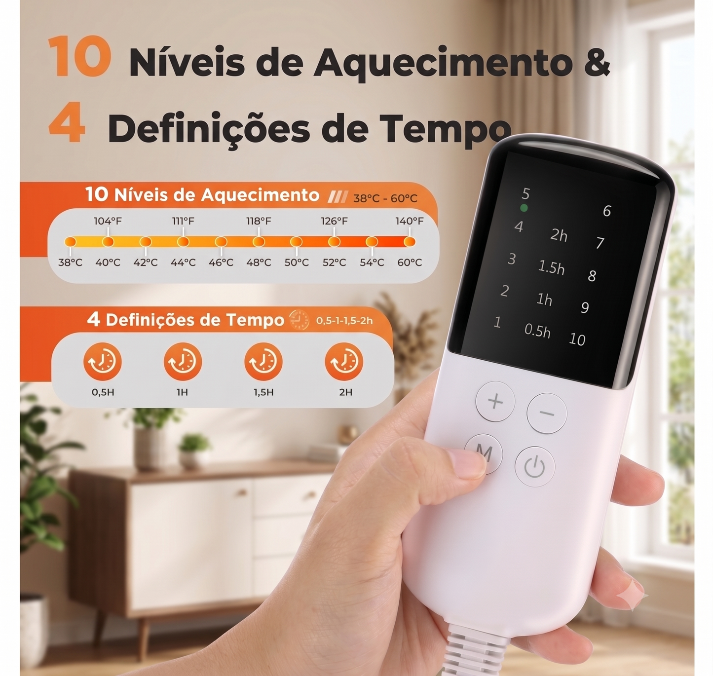 Cinta de Suporte Lombar Aquecida Elétrica em Nylon – Controle de Temperatura Inteligente Ajustável