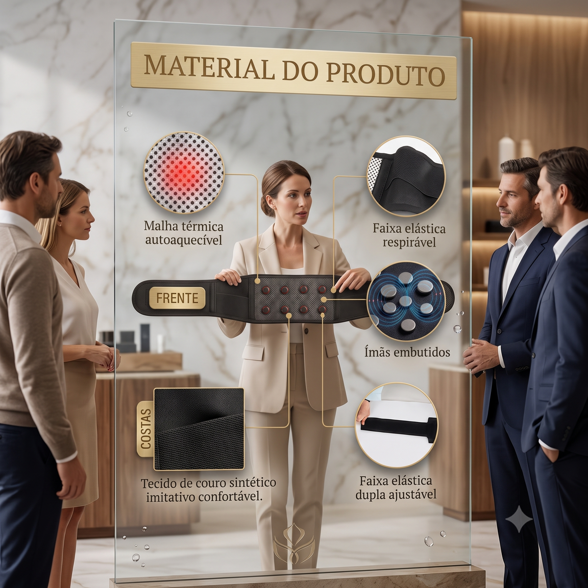 Cinta Lombar Autoaquecível com Turmalina | Faixa de Compressão Ajustável para Coluna e Lombar | Suporte Ergonômico Unissex