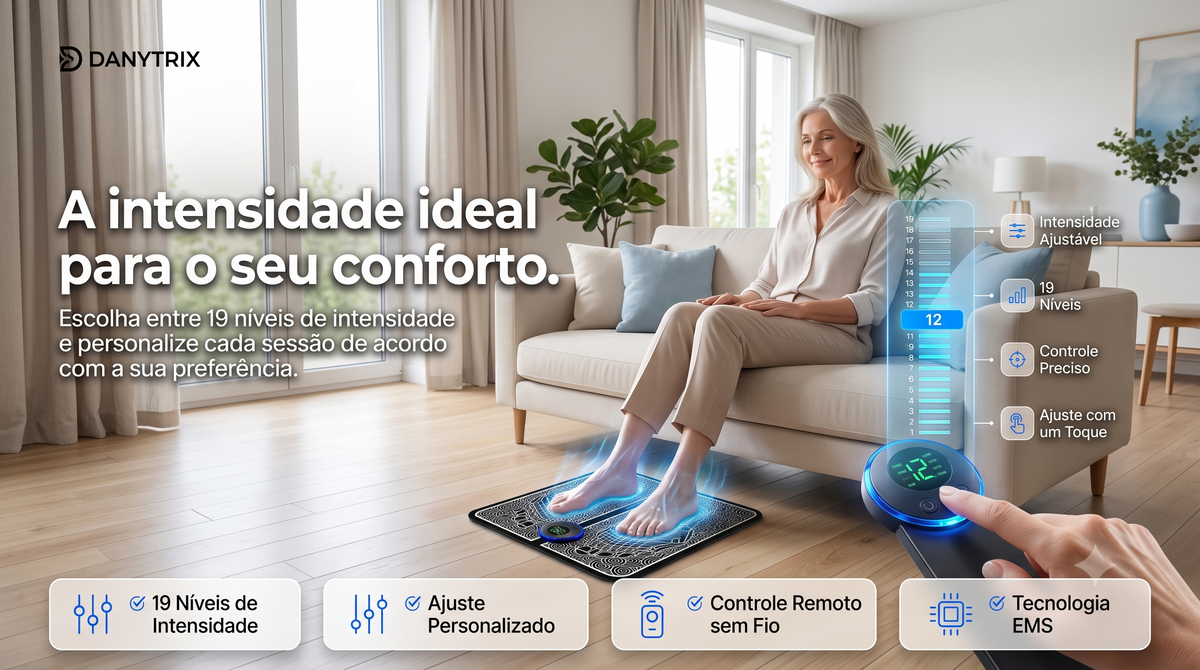 Massageador Elétrico EMS para Pés com Controle Remoto | 8 Modos e 19 Intensidades | Tapete Massageador Recarregável USB