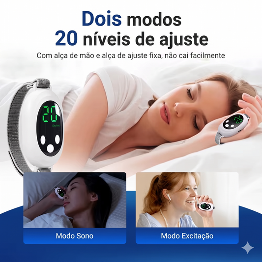 Pulseira Inteligente Relaxante por Microcorrente | 2 Modos e 20 Intensidades | Recarregável USB-C | Auxilia no Relaxamento e Bem-Estar