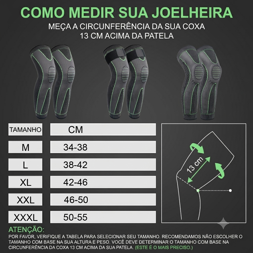 Joelheira de Compressão Esportiva - Preto e Verde - Alta Elasticidade e Suporte