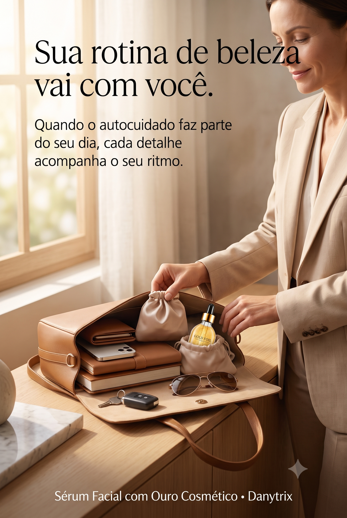 Sérum Facial 24K com Ouro Cosmético, Ácido Hialurônico e Niacinamida | Hidratação, Luminosidade e Firmeza – 100ml