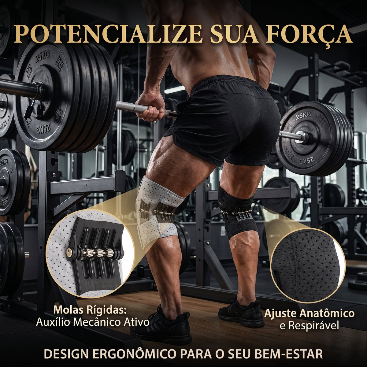 Joelheira de Sustentação Power Lift com Tecnologia de Rebote – Suporte Esportivo de Alto Desempenho