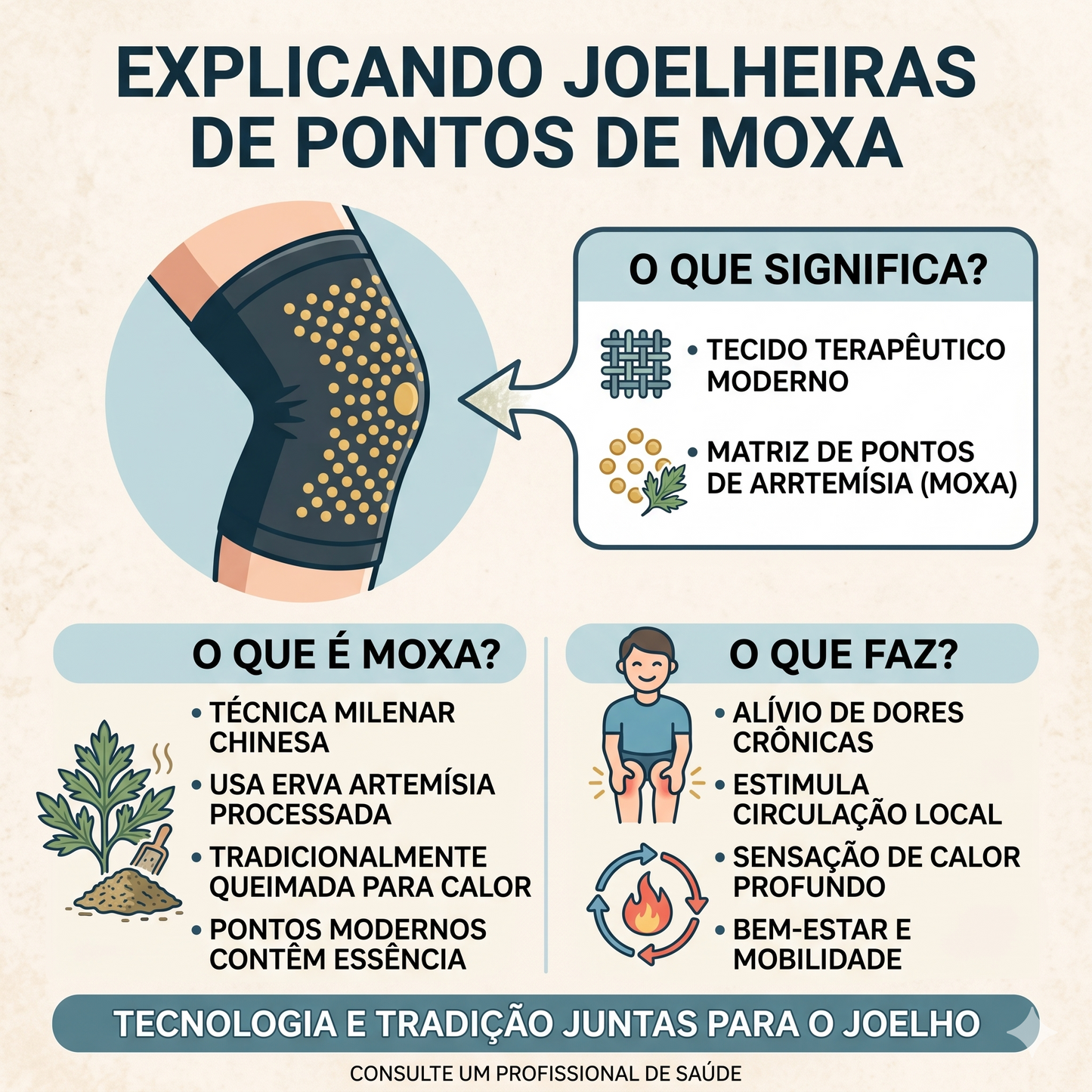 Joelheira Autoaquecível com Artemísia | Compressão para Joelho | Suporte Térmico Respirável | Uso Diário e Esportivo