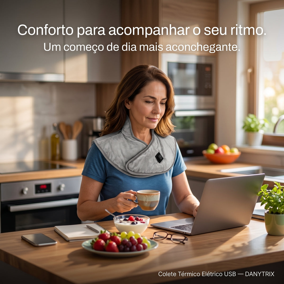Colete Térmico USB Recarregável  - Compressa Quente 3 Níveis de Aquecimento | Faixa Ajustável | Tecido Ultra Macio